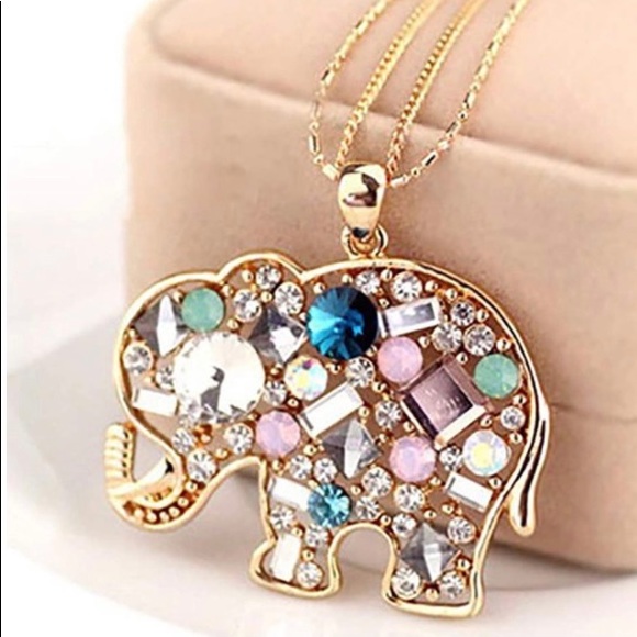 Colorful rhinestone elephant necklace - Picture 1 of 3